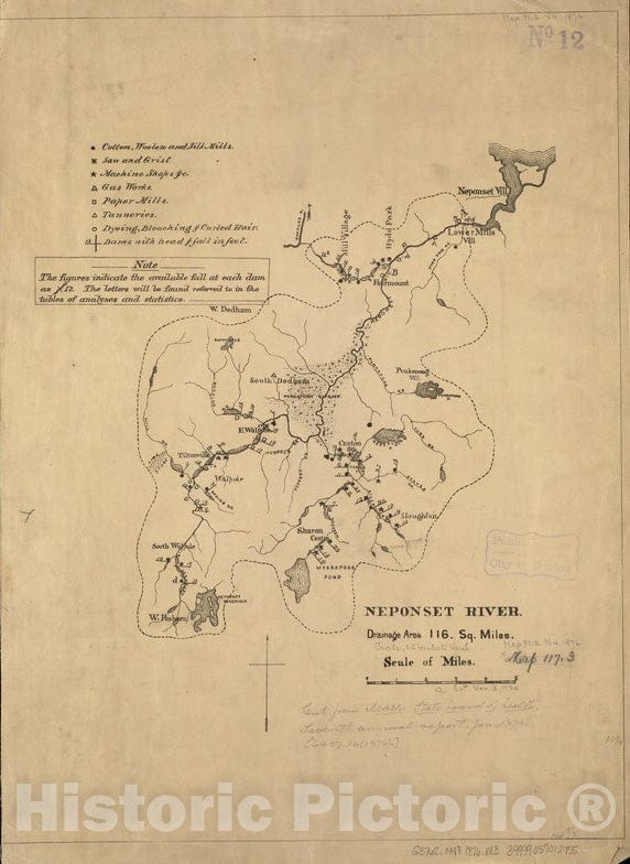 Historical Map, 1876 Neponset River, Vintage Wall Art