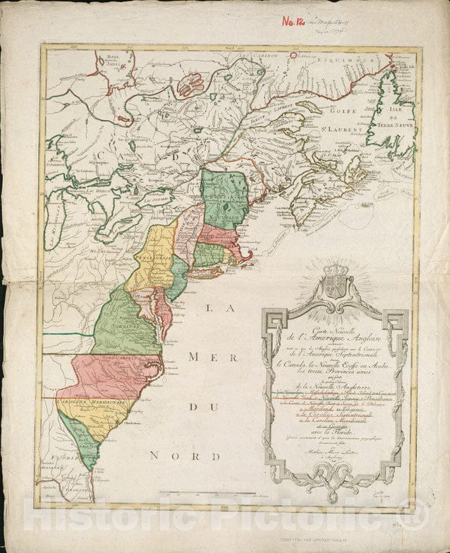 Historical Map, 1776 Carte Nouvelle de l'AmeIrique Angloise contenant Tout ce que les Anglois posseIdent sur le Continent de l'AmeIrique septentrionale Savoir, Vintage Wall Art