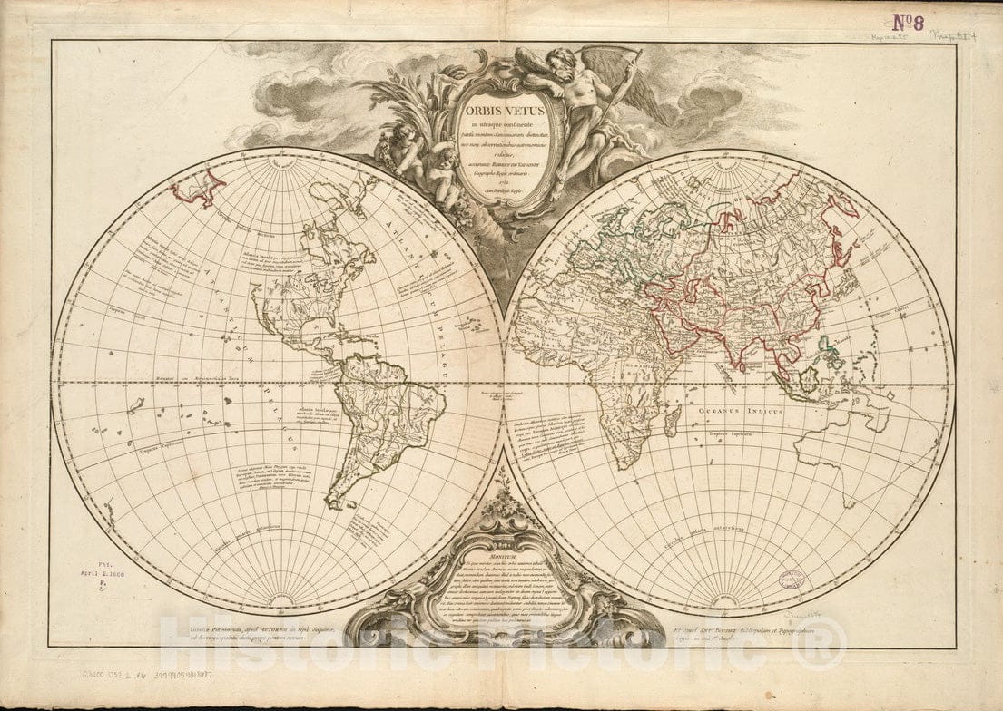 Historical Map, 1752 Orbis vetus in utraIâ€šque continente juxta mentem Sansonianam distinctus, NEC Non observationibus astronomicis, Vintage Wall Art