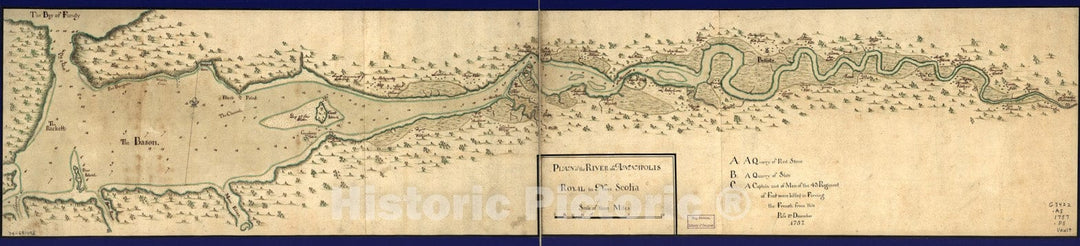 Historical Map, 1757 Plan of The River of Annapolis Royal in Nova Scotia, Vintage Wall Art