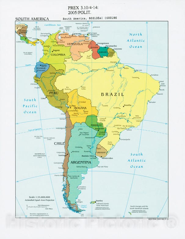 Historical Map, 2005 South America, Vintage Wall Art