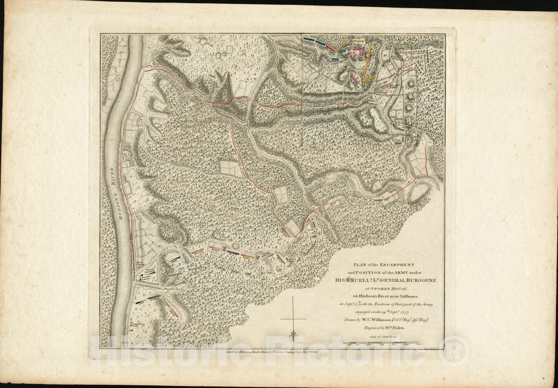 Historical Map, 1780 Plan of The Encampment and Position of The Army Under His Excelly. Lt. General Burgoyne at Swords House on Hudson's River Near Stillwater, Vintage Wall Art