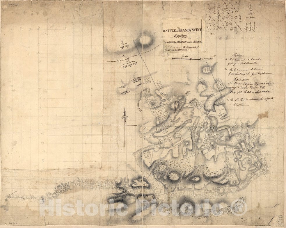 Historical Map, Battle of Brandywine, 11th Septr. 1777 : in which The Rebels were Defeated by The Army Under The Command of Genl. Sir Willm. Howe, Vintage Wall Art