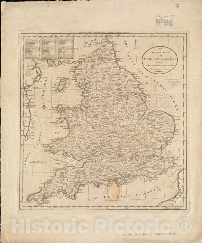 Historical Map, 1796-1800 an Accurate map of England and Wales with The Principal Roads from The Best Authorities, Vintage Wall Art