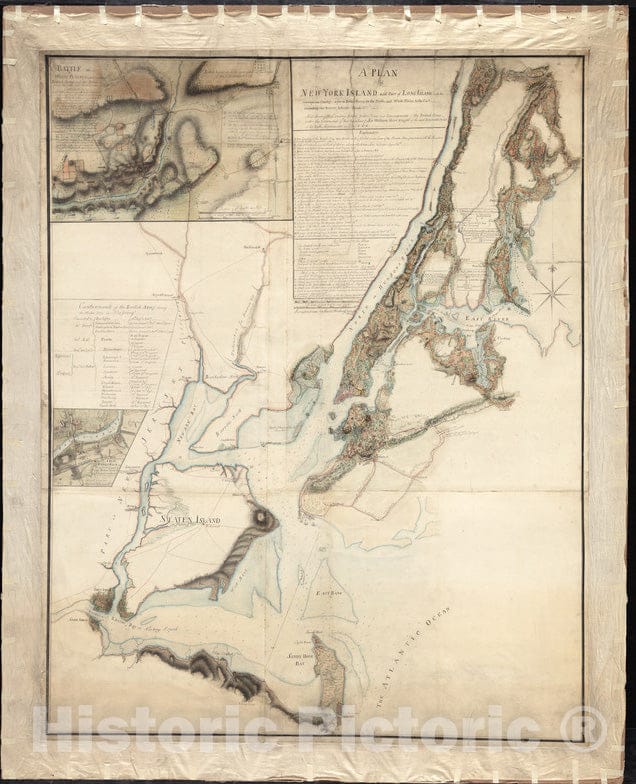 Historical Map, 1777 A Plan of New York Island, and Part of Long Island, with The circumjacent Country, as far as Dobbs's Ferry to The North, and White Plains, Vintage Wall Art