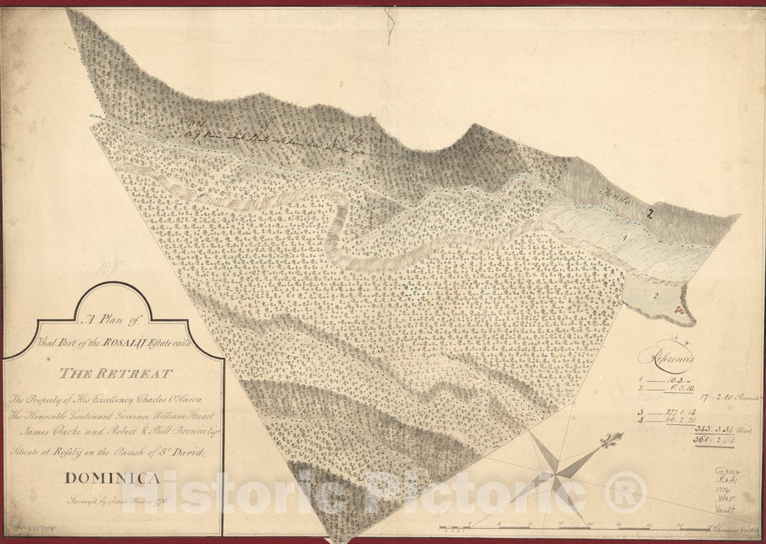 Historical Map, 1776 A Plan of That Part of The Rosalij Estate call'd The Retreat : The Property of His Excellency Charles O'Harra, Vintage Wall Art