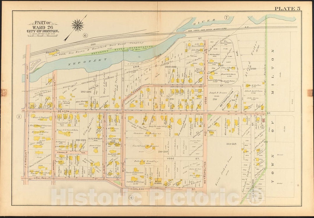 Historical Map, 1912 Atlas of The City of Boston, Ward 26, Hyde Park : Plate 5, Vintage Wall Art