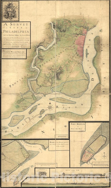 Historical Map, 1777 A Survey of The City of Philadelphia and its Environs : shewing The Several Works Constructed by His Majesty's Troops, Vintage Wall Art