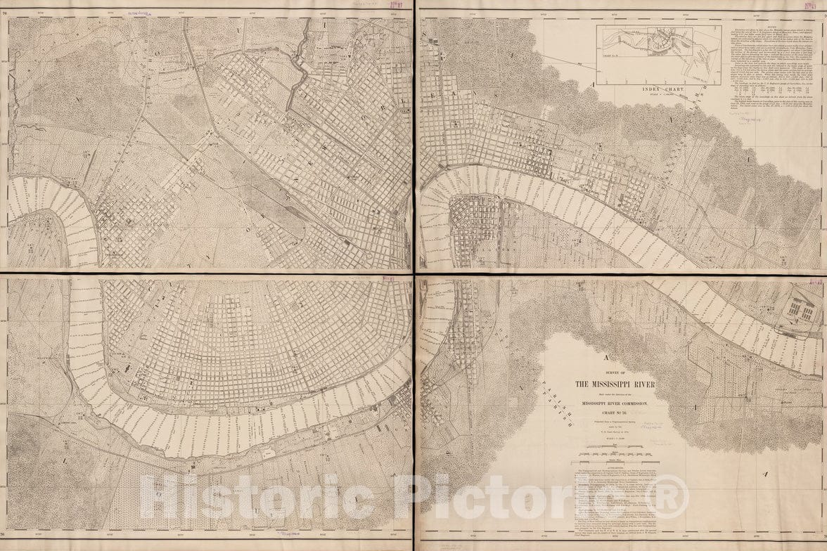 Historical Map, 1895 A Survey of The Mississippi River, Vintage Wall Art