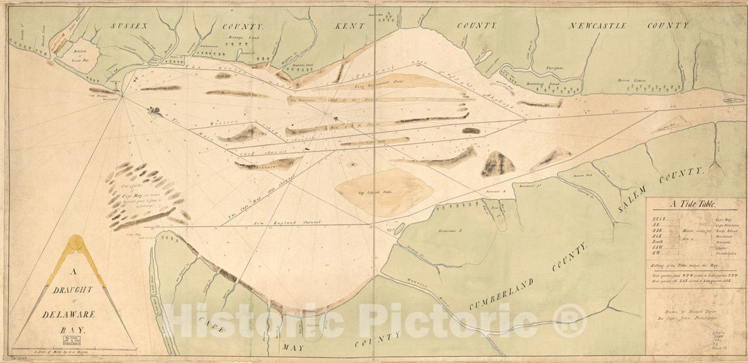 Historical Map, 1770-1779 A draught of Delaware Bay, Vintage Wall Art