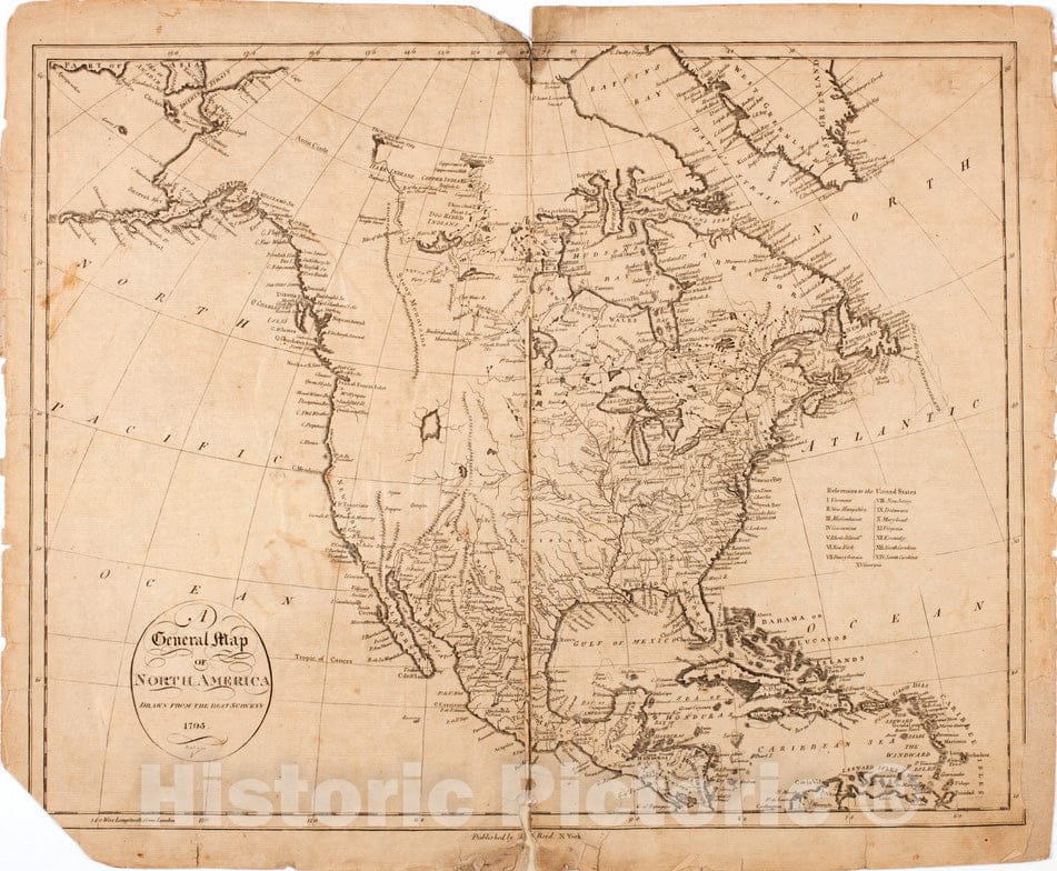 Historical Map, 1796 A General map of North America, Vintage Wall Art