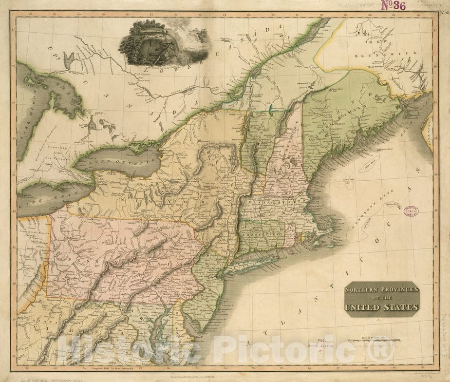 Historical Map, 1817 Northern Provinces of The United States, Vintage Wall Art