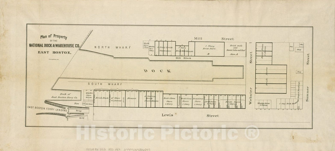 Historical Map, 1880-1890 Plan of Property of The National Dock & Warehouse Co. East Boston, Vintage Wall Art