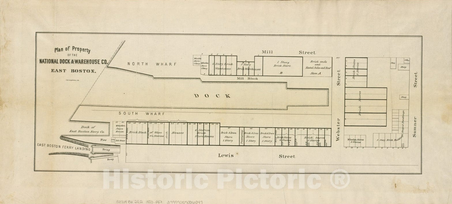 Historical Map, 1880-1890 Plan of Property of The National Dock & Warehouse Co. East Boston, Vintage Wall Art