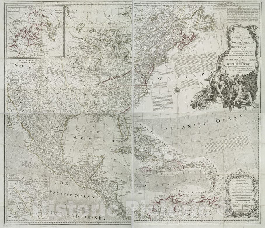 Historical Map, 1777 A New and Correct map of North America with The West India Islands : Divided According to The Last Treaty of Peace, concluded at Paris, Vintage Wall Art