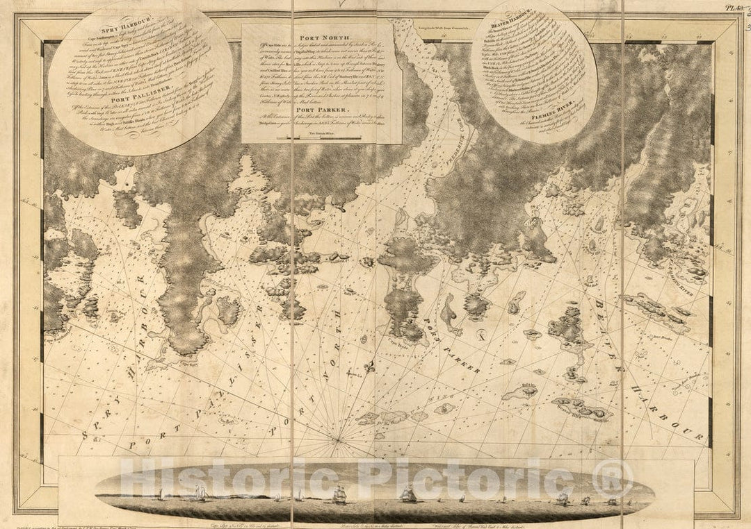 Historical Map, 1779 Spry Harbour ; Port Pallisser ; Port North ; Port Parker ; Beaver Harbour ; Fleming River, Vintage Wall Art