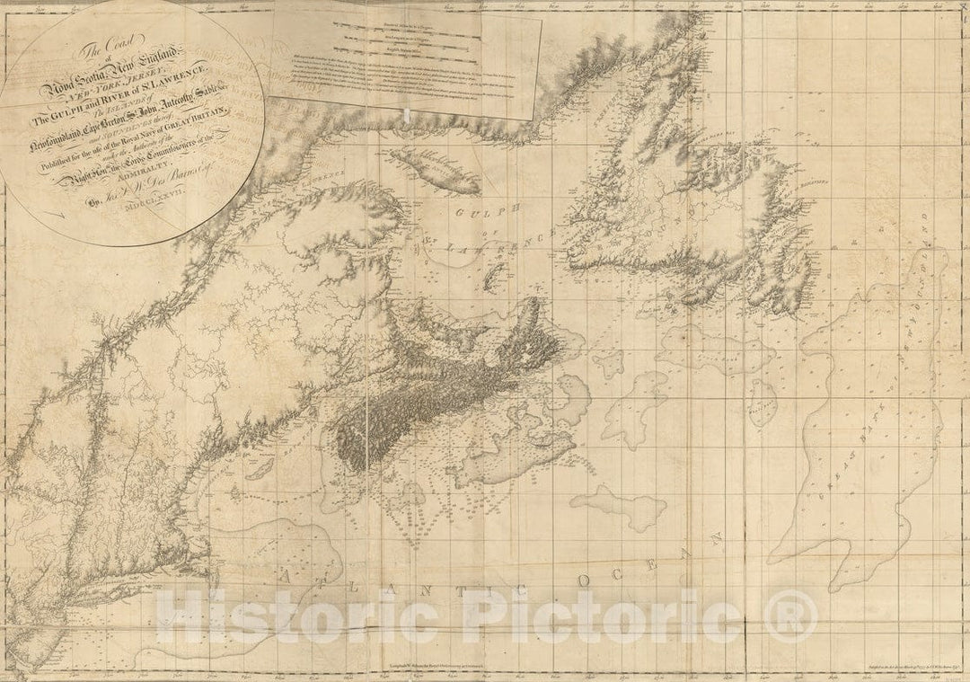 Historical Map, 1777 The Coast of Nova Scotia, New England, New-York, Jersey, The Gulph and River of St. Lawrence : The Islands of Newfoundland, Cape Breton, St, Vintage Wall Art