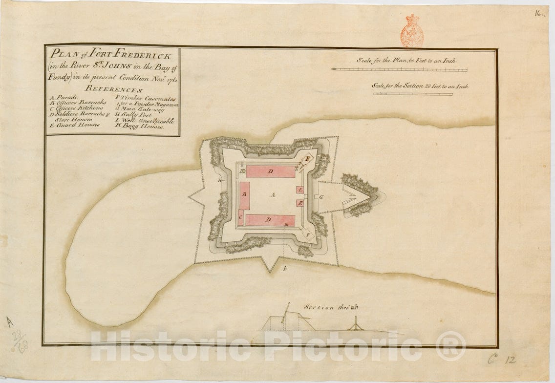 Historical Map, Plan of Fort Frederick (in The River S.T Johns in The Bay of Fundy) in its Present Condition Nov.r 1761, Vintage Wall Art