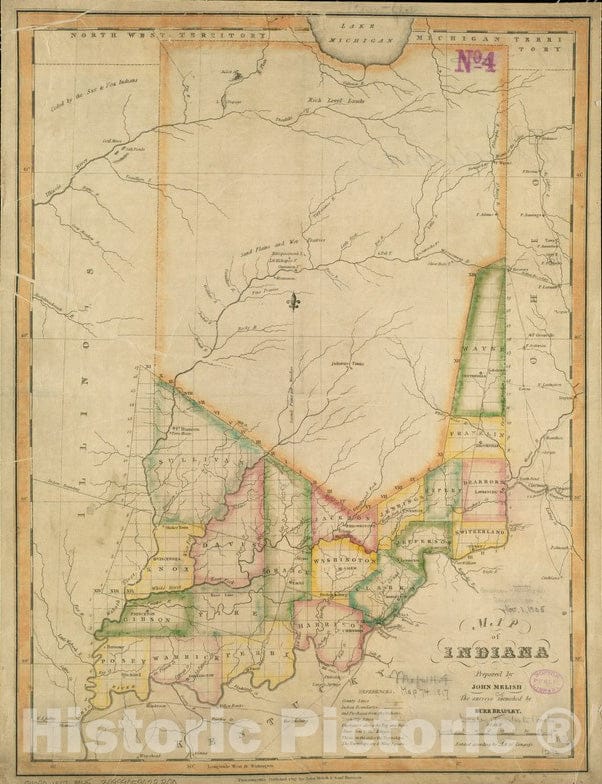 Historical Map, 1817 Map of Indiana, Vintage Wall Art