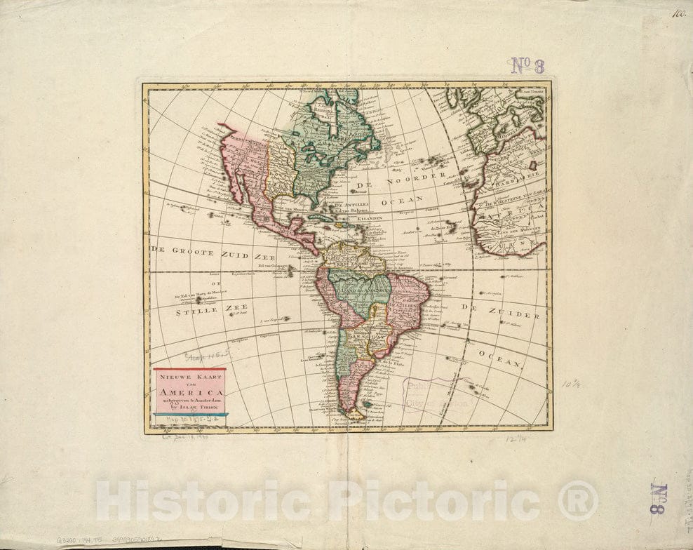 Historical Map, 1744-1769 Nieuwe kaart van America uitgegeven te Amsterdam, Vintage Wall Art