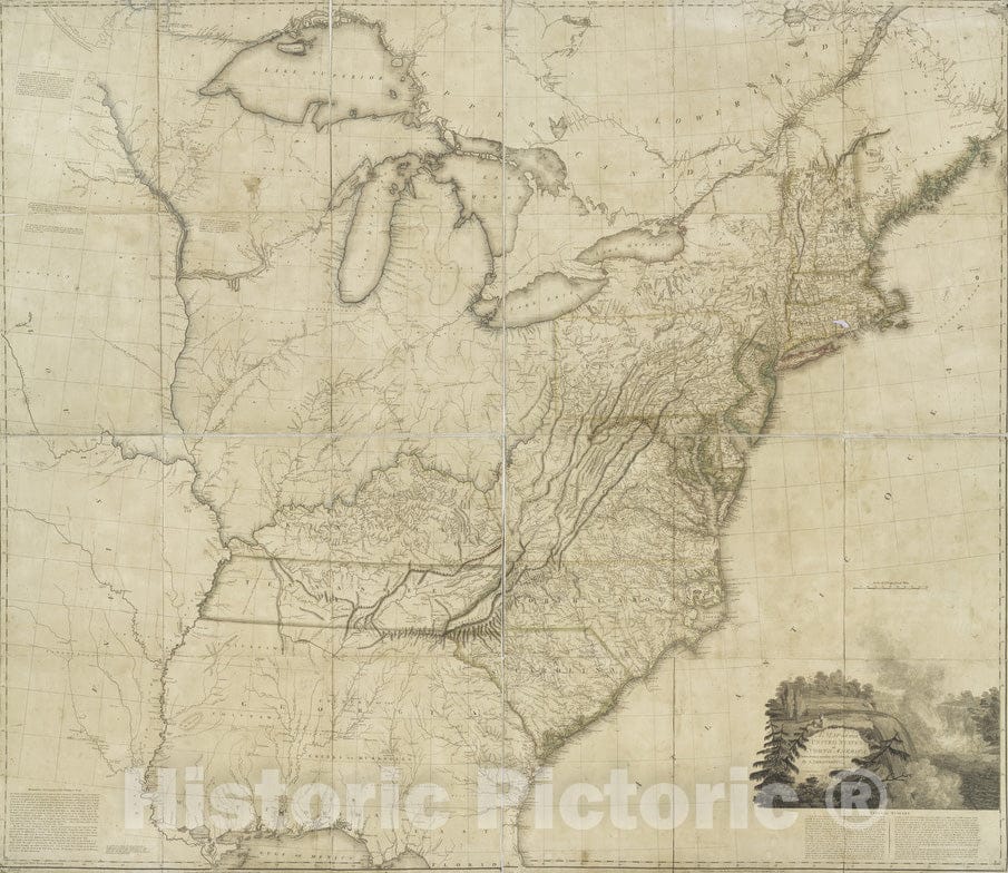 Historical Map, 1796 A map of The United States of North America : Drawn from a Number of Critical researches, Vintage Wall Art