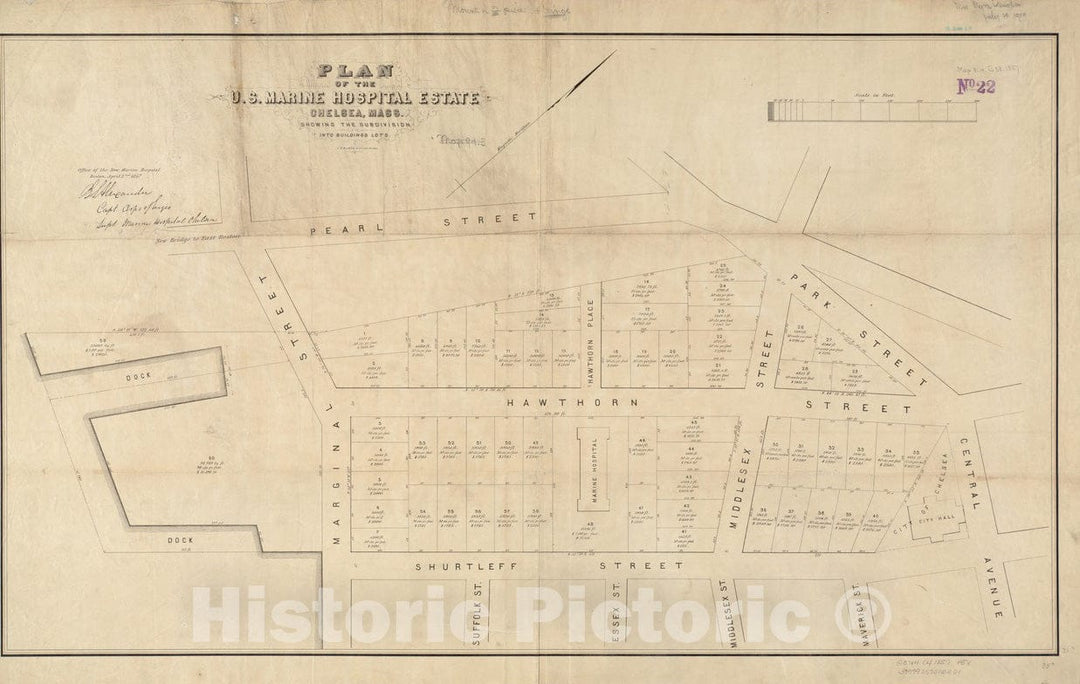 Historical Map, 1857 Plan of The U.S. Marine Hospital Estate Chelsea, Mass : Showing The Subdivision into The Buildings Lots, Vintage Wall Art