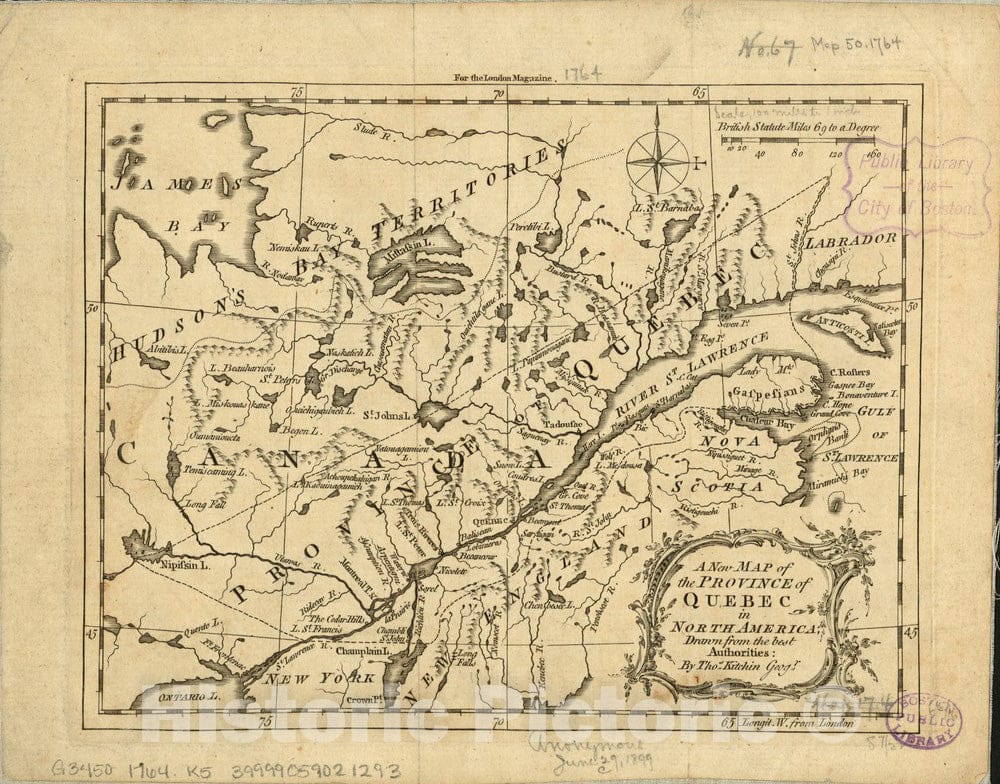 Historical Map, 1764 A New map of The Province of Quebec in North America, Drawn from The Best Authorities, Vintage Wall Art