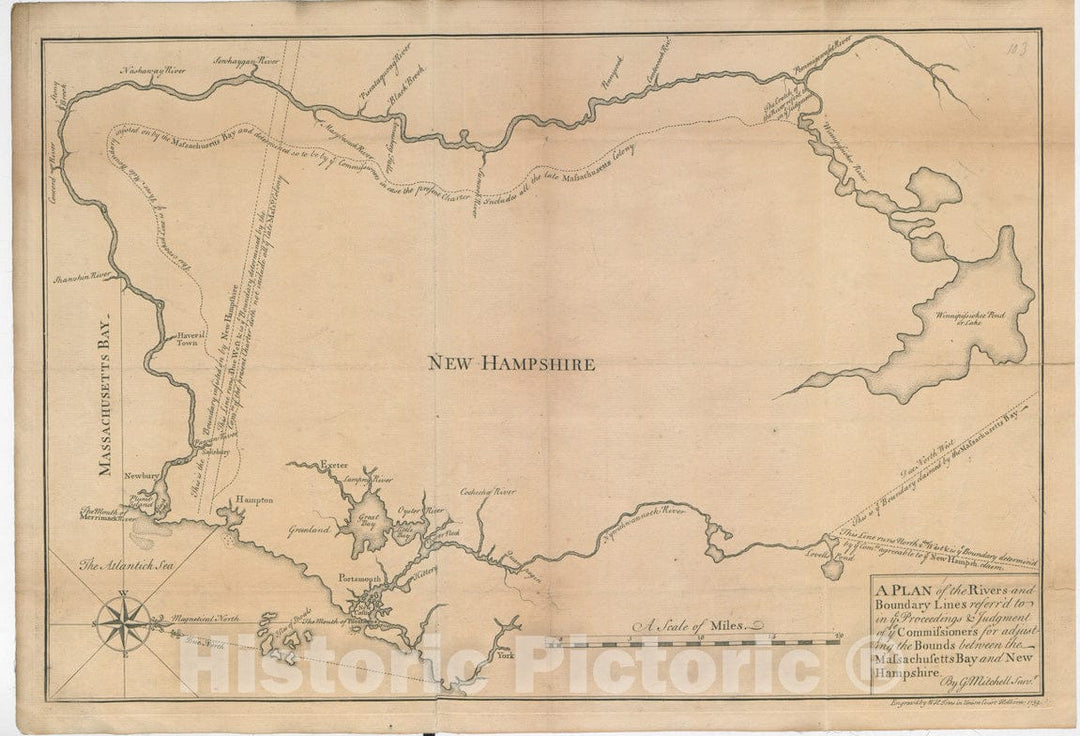 Historical Map, 1739 A Plan of The Rivers and Boundary Lines referr'd to in ye Proceedings & Judgment of ye Commissioners for Adjusting The Bounds, Vintage Wall Art