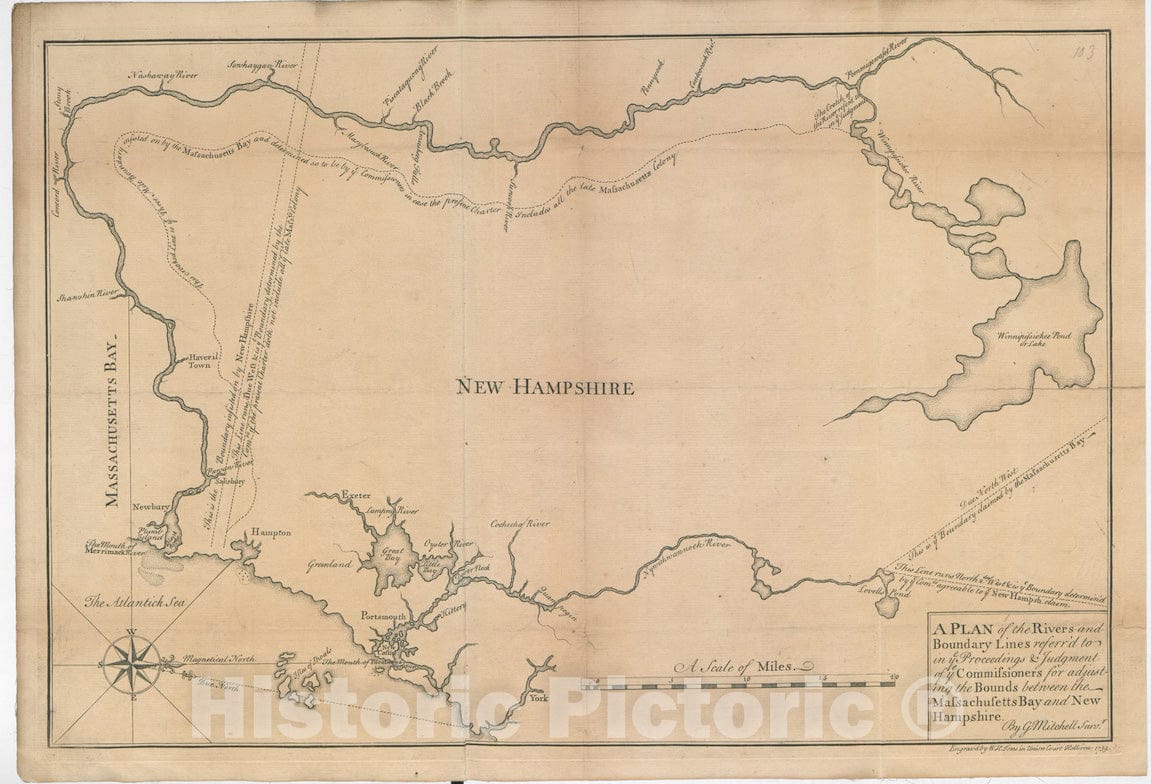 Historical Map, 1739 A Plan of The Rivers and Boundary Lines referr'd to in ye Proceedings & Judgment of ye Commissioners for Adjusting The Bounds, Vintage Wall Art