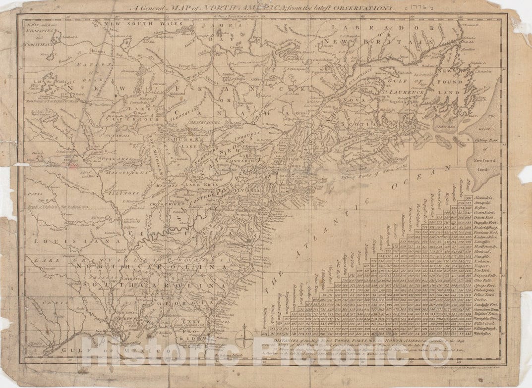 Historical Map, 1778 A General map of North America; : from The Latest observations, Vintage Wall Art