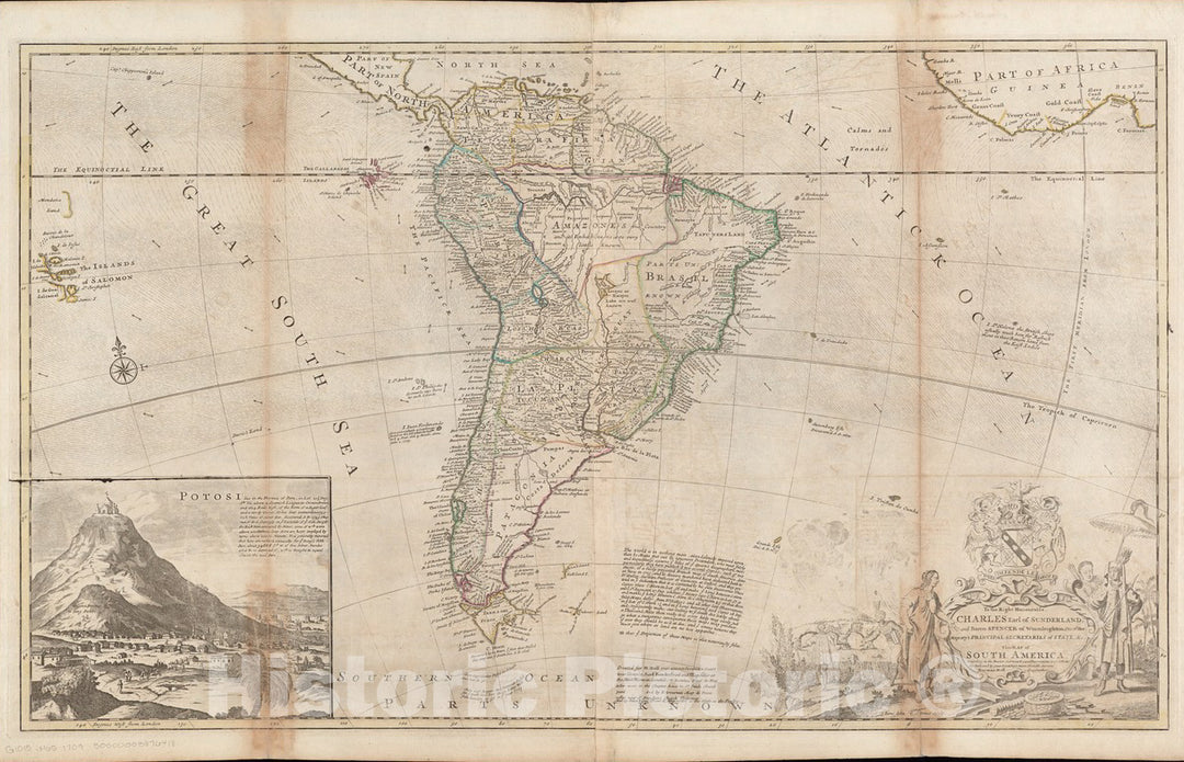 Historical Map, 1720 to The Right Honourable, Charles Earl of Sunderland, and Baron Spencer of Wormleighton, one of Her Majesty's Principal Secretaries of State, Vintage Wall Art