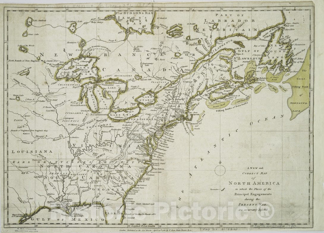 Historical Map, 1780 A new and correct map of North America : in which the places of the principal engagements during the present war are accurately inserted, Vintage Wall Art : 5133907