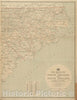 Historical Map, 1903 Post Route map of The States of North Carolina and South Carolina Showing Post Offices with The Intermediate Distances and Mail Routes, 1903, Vintage Wall Art