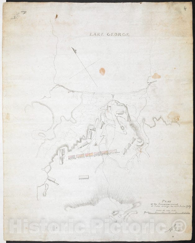 Historical Map, Plan of the Encampement at Lake George the 27th Iuin 1759, Vintage Wall Art