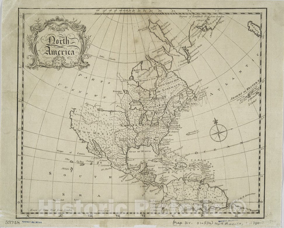 Historical Map, 1780 North America, Vintage Wall Art