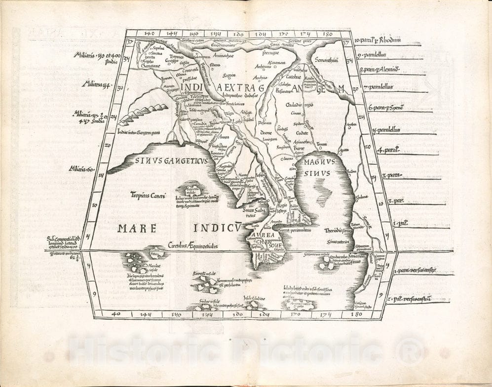 Historical Map, 1525 Tabula XI Asiae, Vintage Wall Art