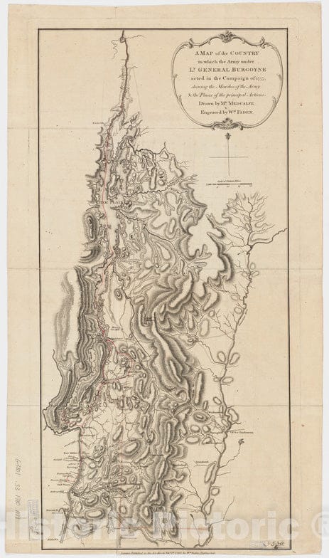 Historical Map, 1780 A map of The Country in which The Army Under Lt. General Burgoyne acted in The Campaign of 1777 : shewing The marches of The Army, Vintage Wall Art