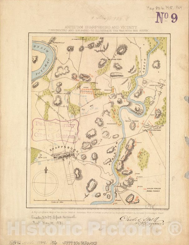 Historical Map, ca. 1864 Antietam Sharpsburg and Vicinity : Constructed and Engraved to illustrate 'The war with The South', Vintage Wall Art