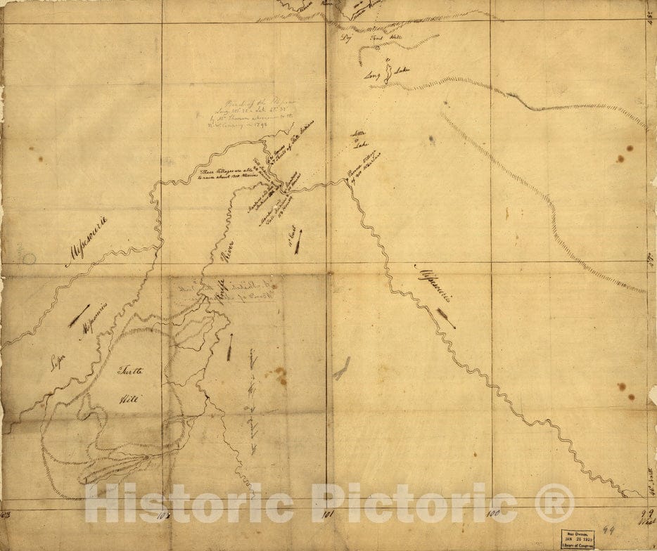 Historical Map, 1798 Bend of The Missouri River, Vintage Wall Art