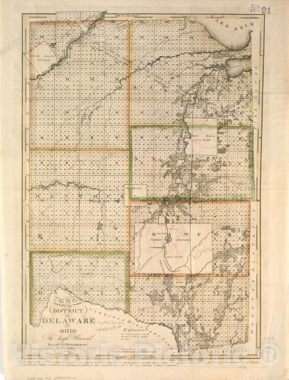 Historical Map, 1824 Map of the district of Delaware in Ohio, Vintage Wall Art