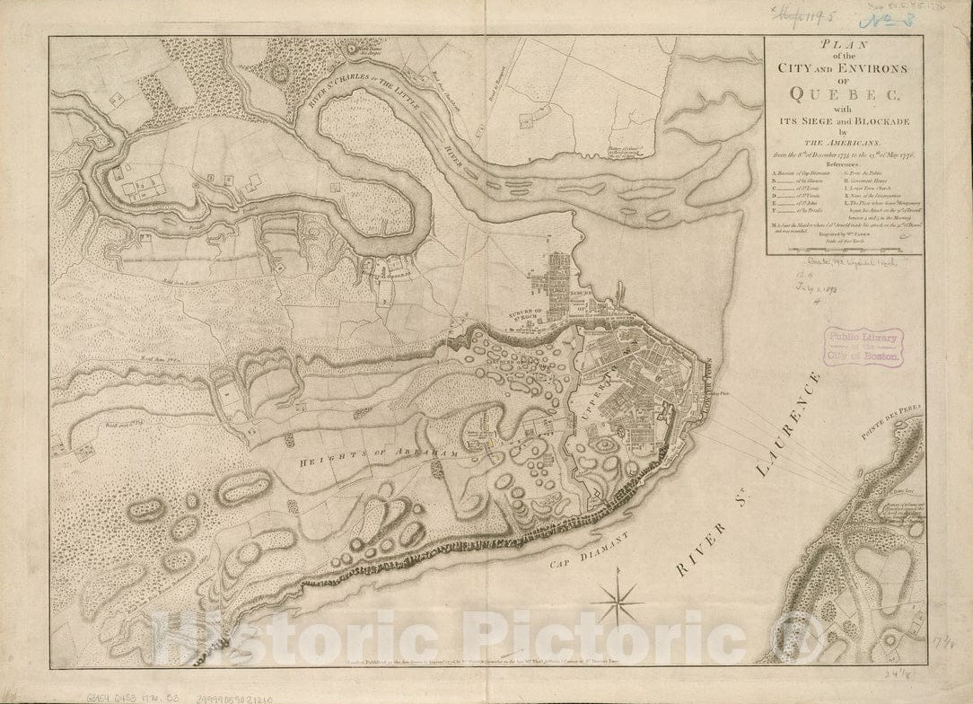 Historical Map, Plan of The City and Environs of Quebec, with its Siege and Blockade by The Americans, from The 8th of December 1775 to The 13th of May 1776, Vintage Wall Art