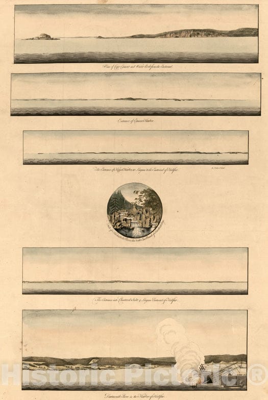 Historical Map, 1781 View of Cape Egmont and Winter Rock from The eastward ; Entrance of Egmont Harbor ; The Entrance of Keppel Harbor; Falls of Hinchinbrok, Vintage Wall Art : 5134043