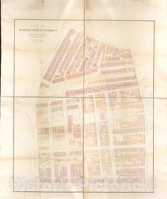 Historical Map, 1869 Plan of Suffolk Street District : showing estates & buildings as proposed to be taken by the City of Boston, June 4th, 1868 Vintage Wall Art