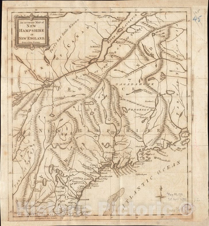 Historical Map, 1781 an Accurate map of New Hampshire in New England, from a Late Survey, Vintage Wall Art