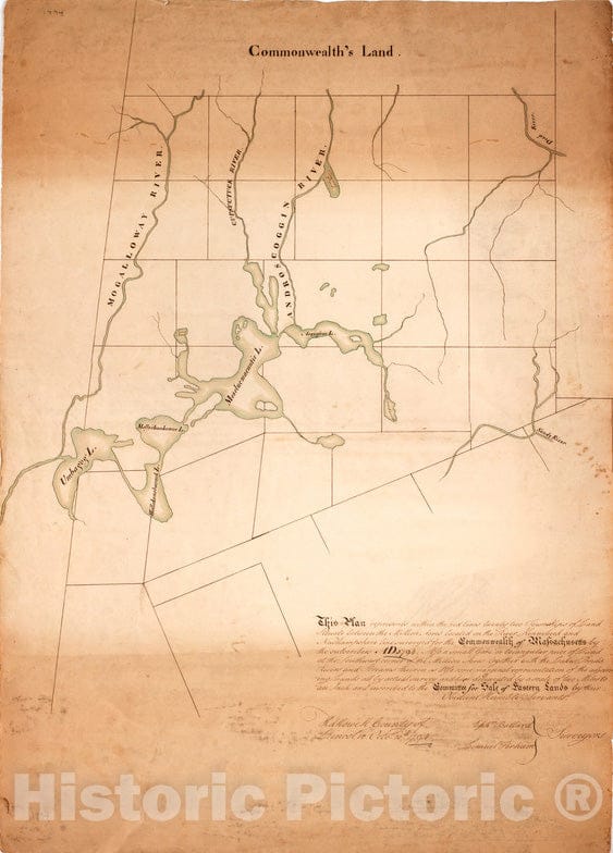 Historical Map, 1794 This Plan Represents Within The red Lines Twenty Two townships of Land situate Between The Million Acres Located on The River Kennebeck, Vintage Wall Art