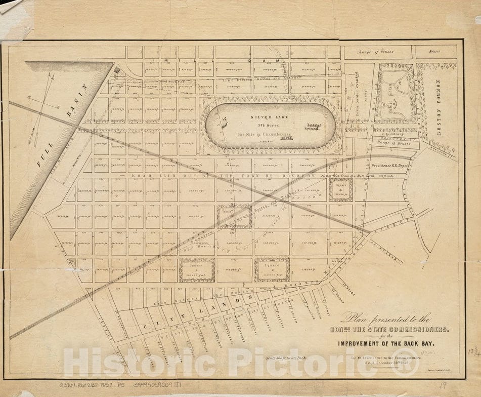 Historical Map, 1852 Plan Presented to The honble. The State Commissioners for The Improvement of The Back Bay, Vintage Wall Art