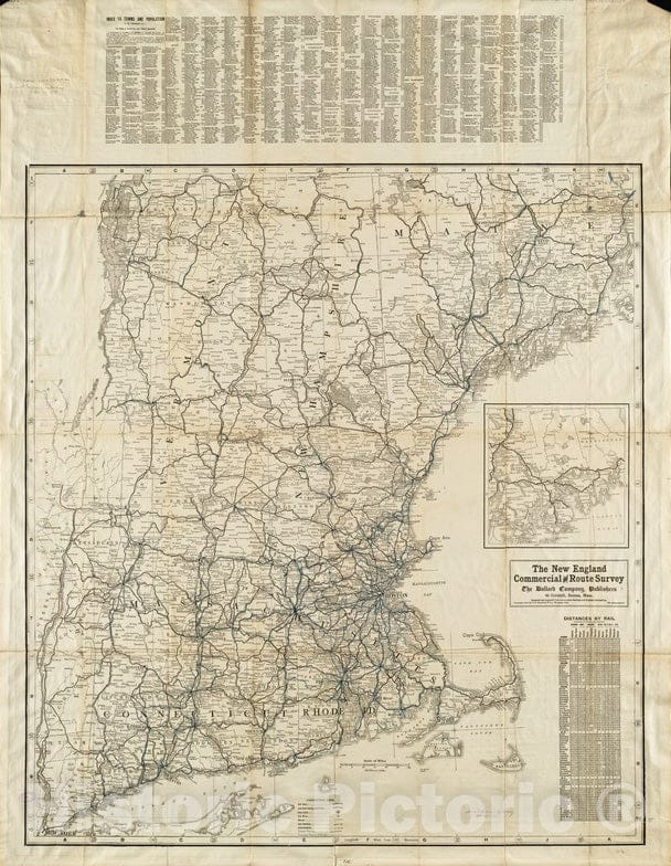 Historical Map, ca. 1913 The New England Commercial and Route Survey, Vintage Wall Art