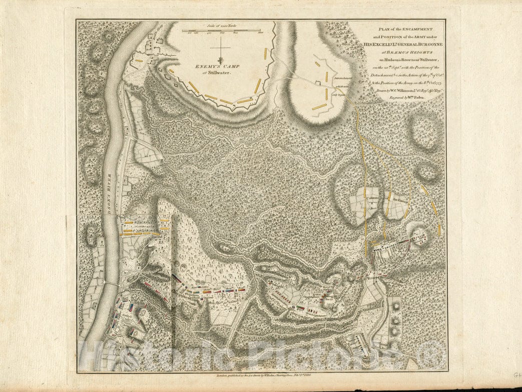 Historical Map, 1780 Plan of The Encampment and Position of The Army Under His Excelly. Lt. General Burgoyne at Bramus Heights on Hudson's River Near Stillwater, Vintage Wall Art