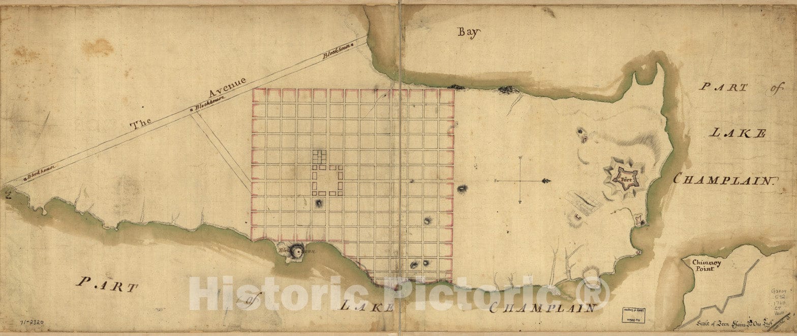 Historical Map, 1768 Crown Point & Part of Lake Champlain, Vintage Wall Art