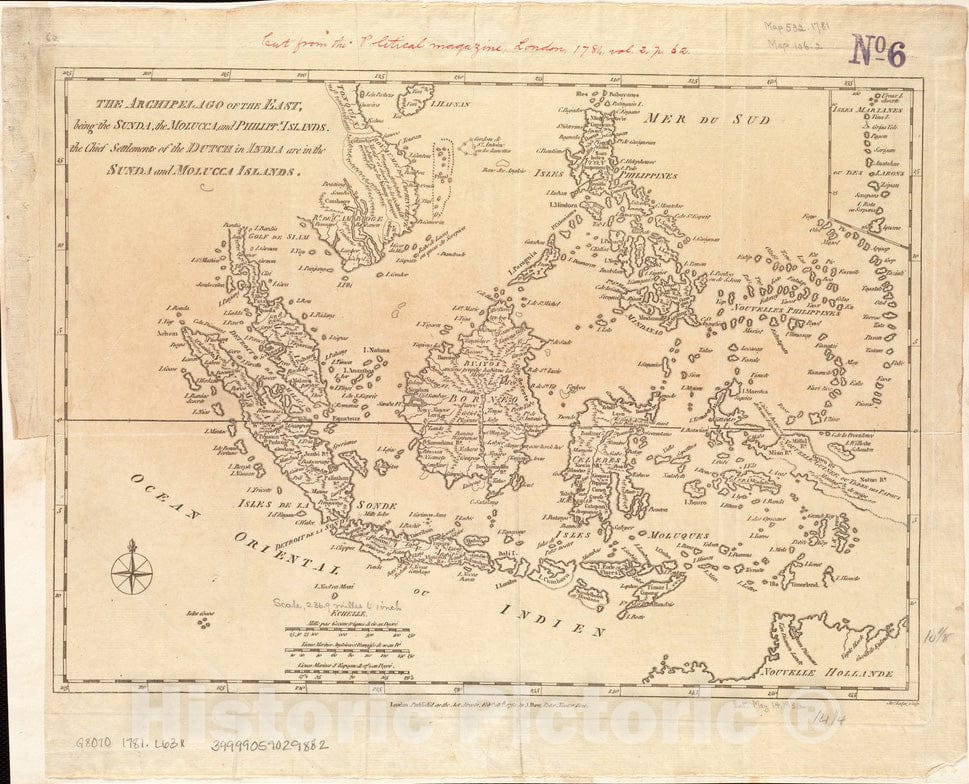 Historical Map, 1781 The Archipelago of The East, Being The Sunda, The Molucca, and Phillipps. Islands : The Chief settlements of The Dutch in India are in The S, Vintage Wall Art